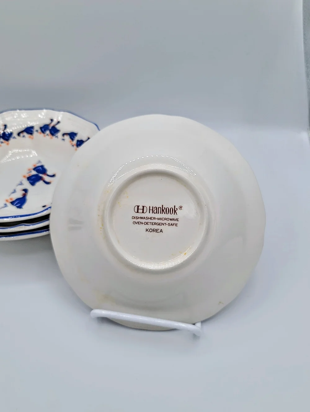 Hankook Blue Geese Soup Cereal Bowls Set 4 Farmhouse Country Cottage Korea Vtg